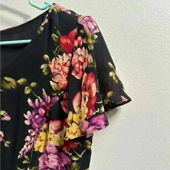 Vintage 1990s Talbots Floral Black Silk Flutter A-Line Midi Dress – Women’s 4 - Picture 3 of 13